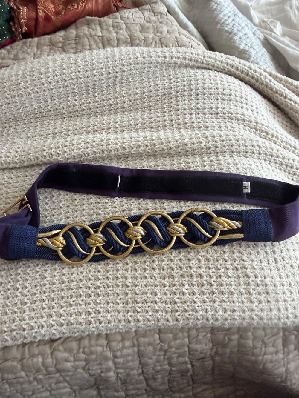 Navy and Gold Braided  Belt med to large Velcro adjustable
